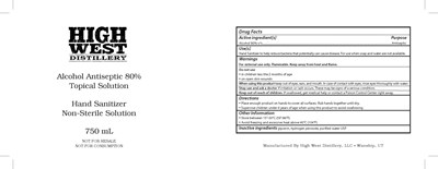 High West Distillery (Fda Regist Hwd Hand Sanitizer Wrap Label)